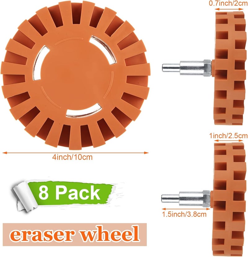 MIVIDE 4PCS Decal Remover Eraser Wheel Tool Kit, 4inch Rubber Power Drill Attachment Car Adhesive, Pinstripe, Sticker, Vinyl Removal Tool Set with Drill Adapter for Cars, RV, Boats - Image 2